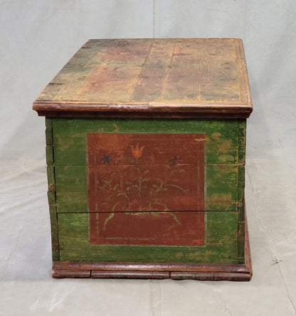 Antique Eastern European Pine Blanket Chest With Original Paint
