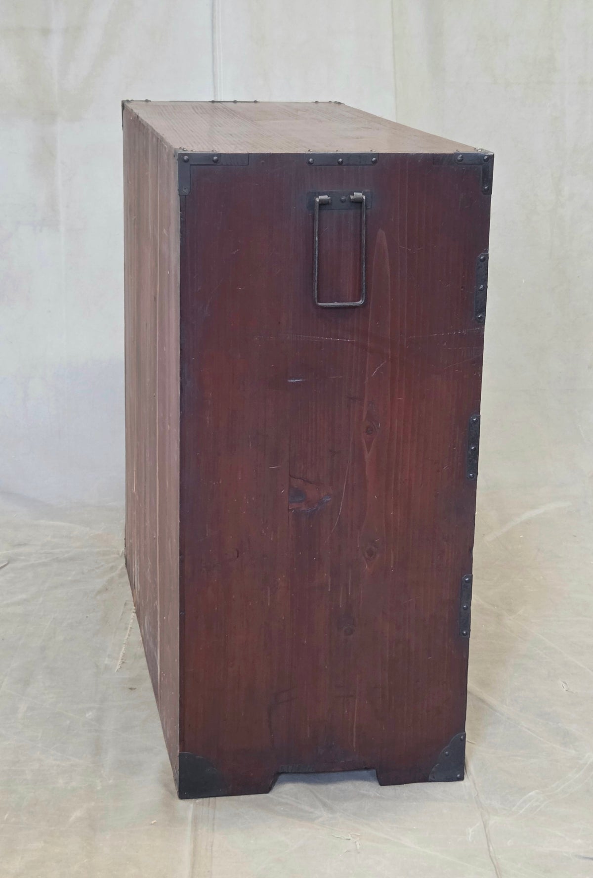 Antique Early 1900s Meiji Period Japanese Pine/Elm Tansu Chest With Iron Hardware