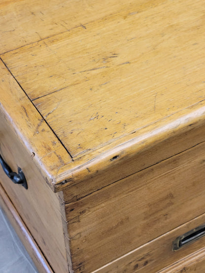 Antique English Pine Blanket Chest With Drawer