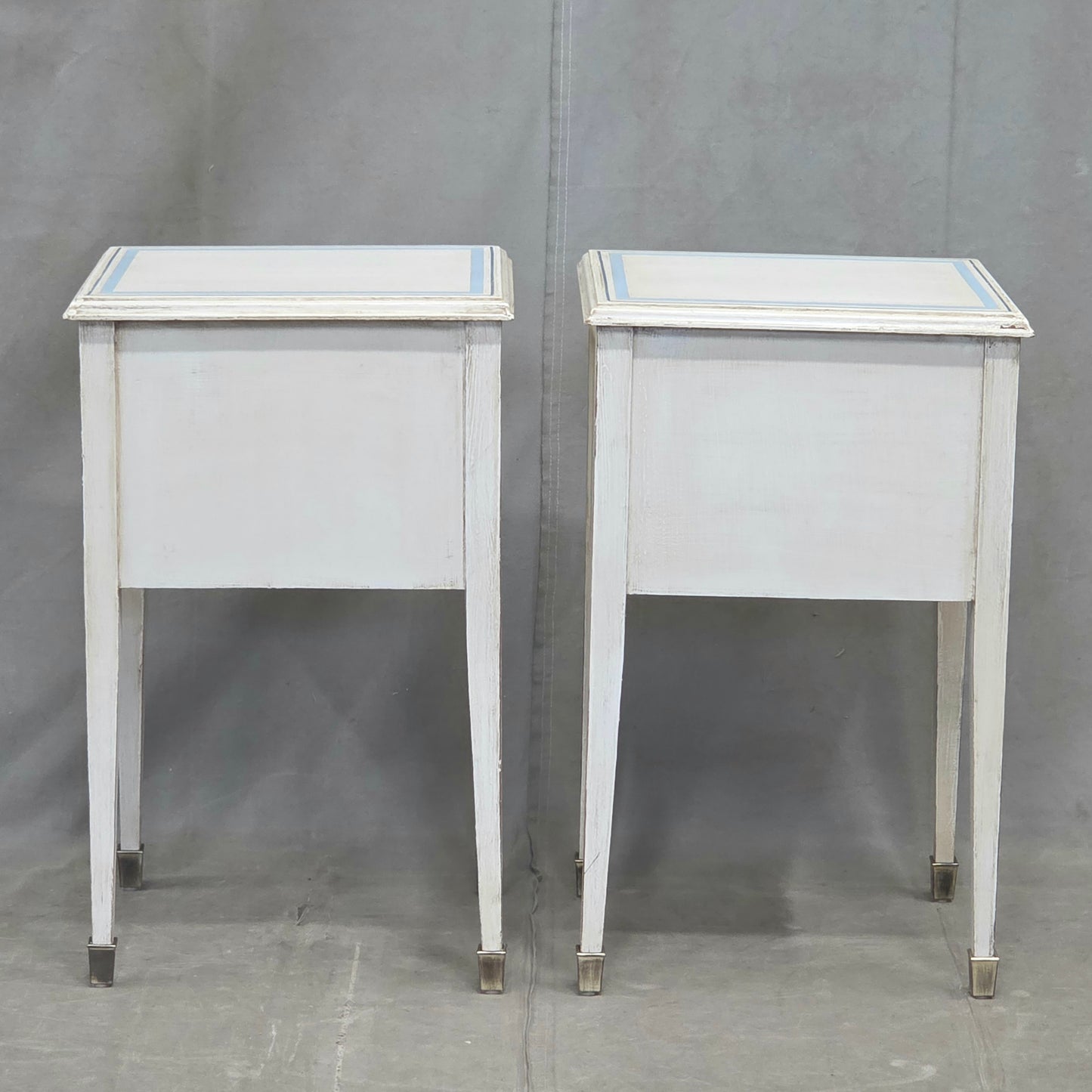 Vintage Mahogany Nightstands With Handpainted Greek Key Motif - A Pair