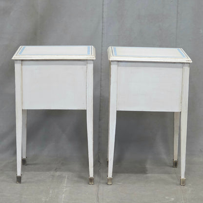 Vintage Mahogany Nightstands With Handpainted Greek Key Motif - A Pair
