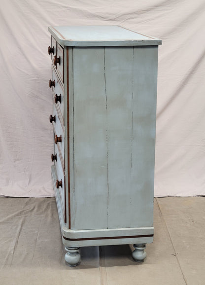 Antique English Blue Painted Dresser With Mahogany Pulls Inset With Mother-of-Pearl