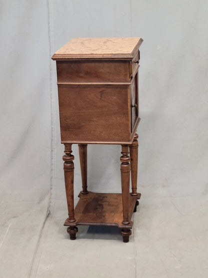 Antique French or Belgian Walnut Nightstands With Italian Marble - A Near Pair