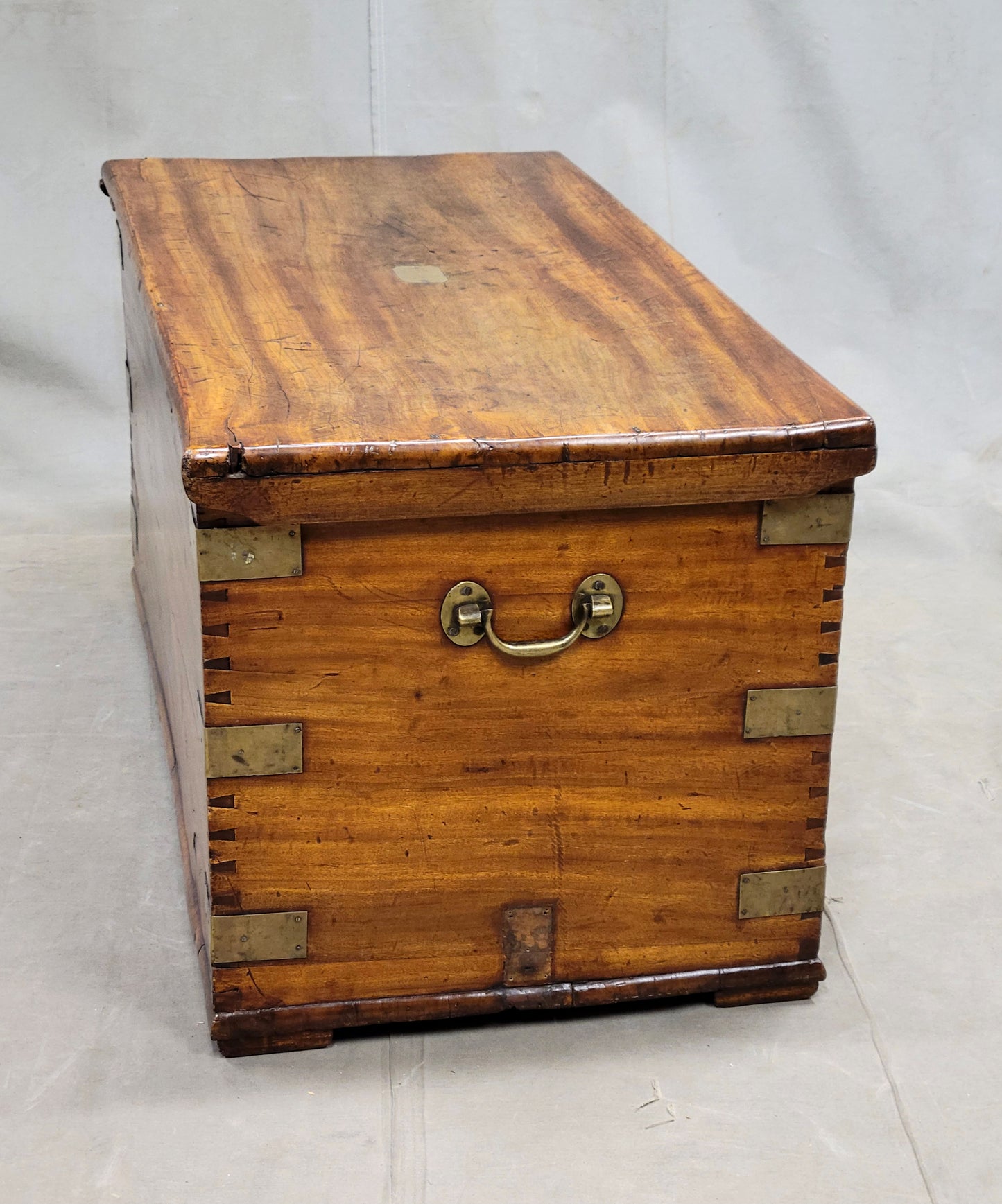 Antique British Colonial Hardwood and Brass Monogrammed Travel Trunk