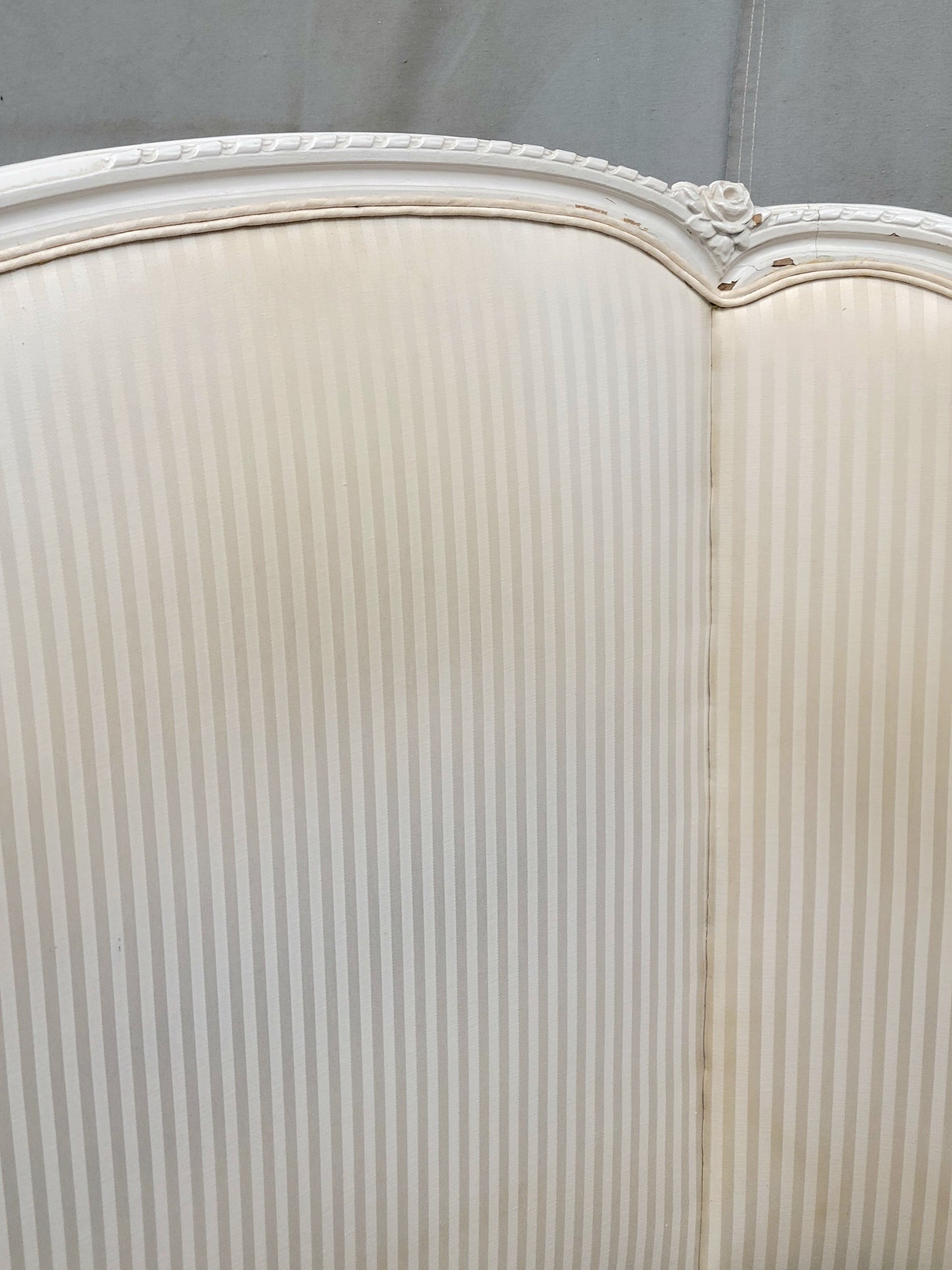 Pair of Antique French Curved Twin Headboards With Ivory Sateen Upholstery