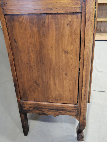 Antique French Provincial 18th c. Pine Deux Corps Pine Buffet with Glass Doors
