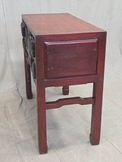 Antique Chinese Qing Dynasty Lacquer Side Table with Birds and Flowers