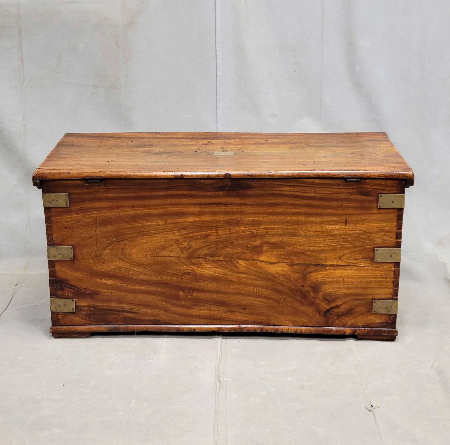 Antique British Colonial Hardwood and Brass Monogrammed Travel Trunk