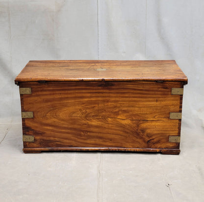 Antique British Colonial Hardwood and Brass Monogrammed Travel Trunk