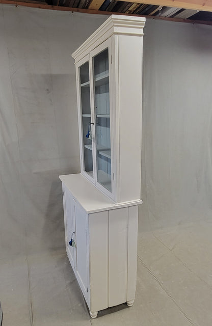 Antique English Country Painted Two Piece China or Curio Cabinet