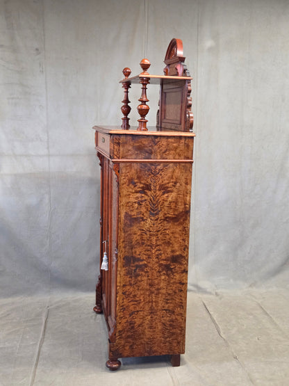 Antique 19th Century German Wilhelmenian Flame Birch Vertical Buffet Sideboard