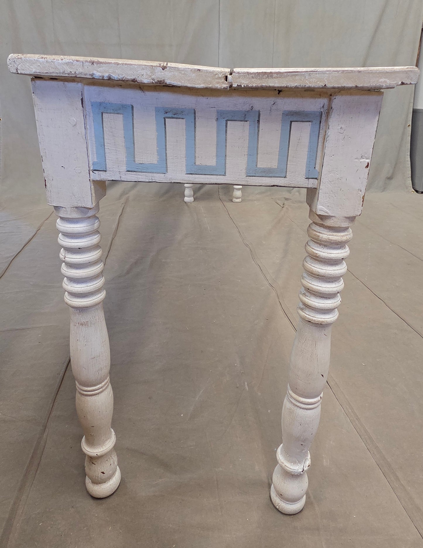 Antique French Rustic Painted Pine Console Table with Greek Key Motif