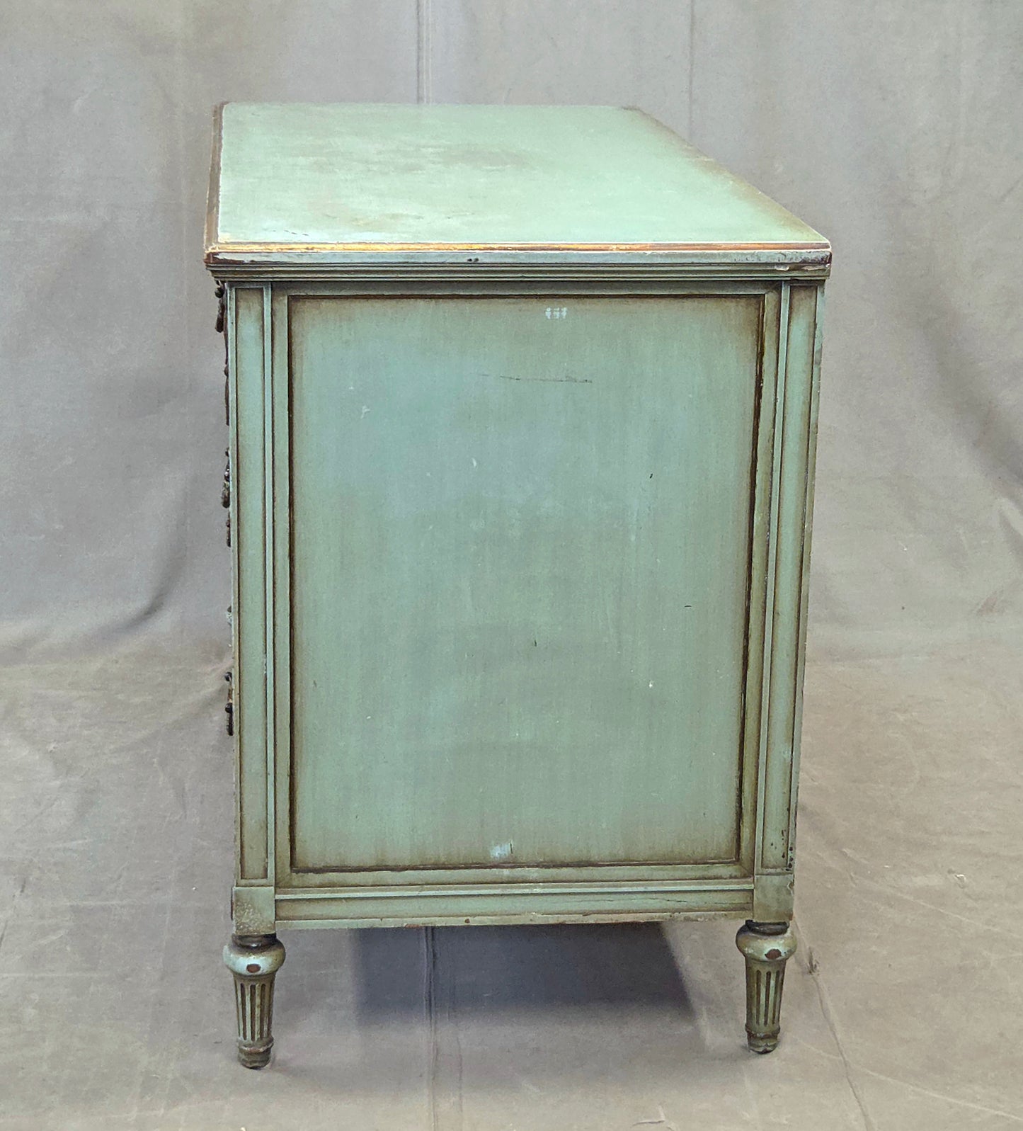 Antique French Floral Painted Mahogany Dresser with Matching Mirror