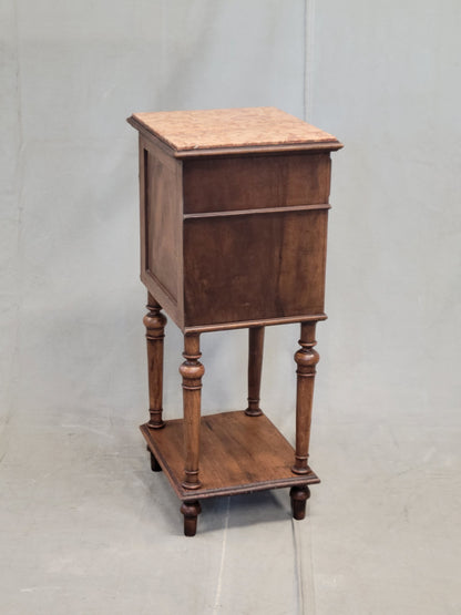 Antique French or Belgian Walnut Nightstands With Italian Marble - A Near Pair