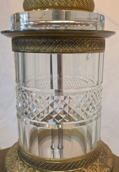 Vintage Crystal and Brass Column Table Lamps - Style of William Kessler Baccarat
