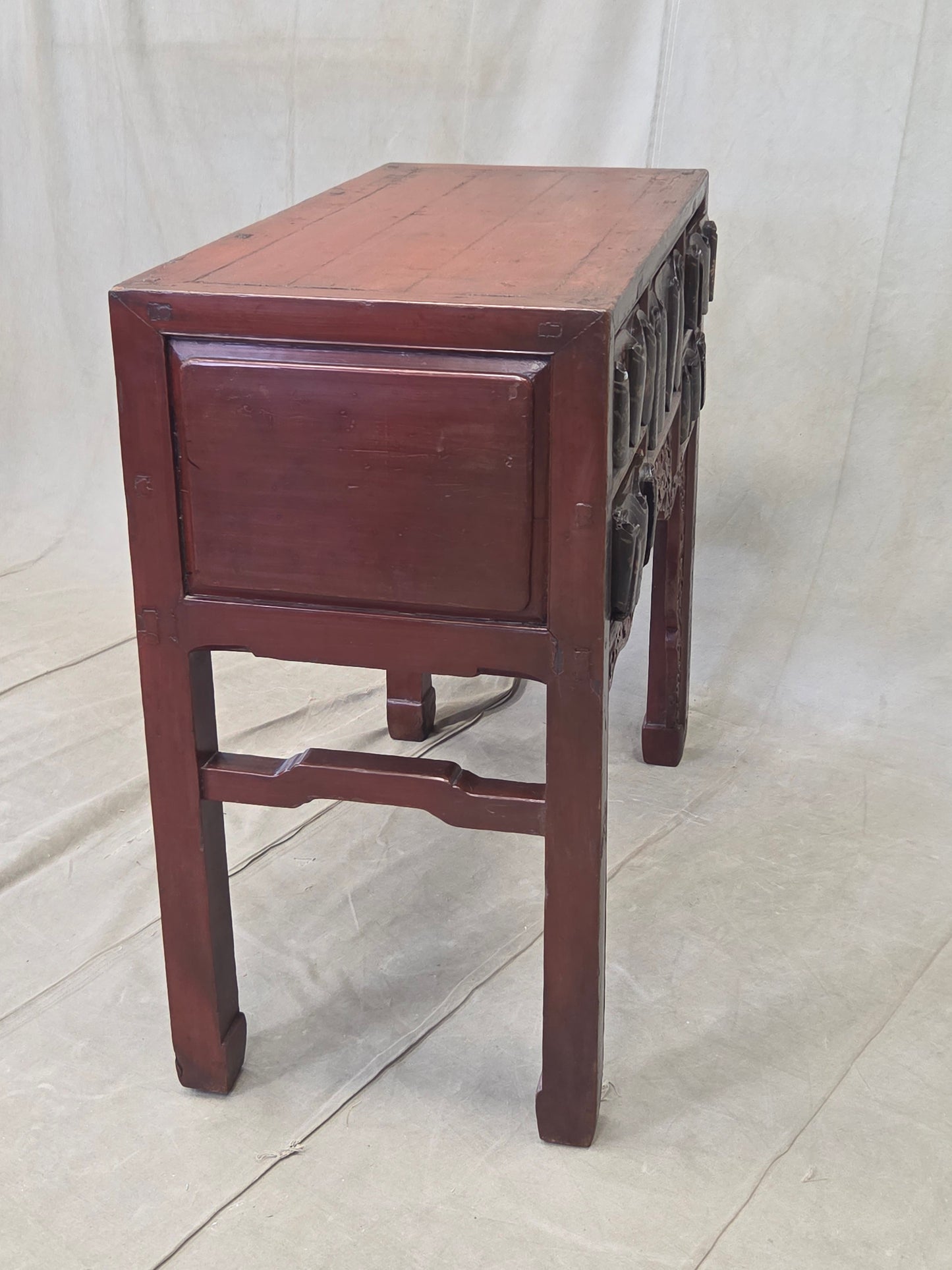Antique Chinese Qing Dynasty Lacquer Side Table with Birds and Flowers