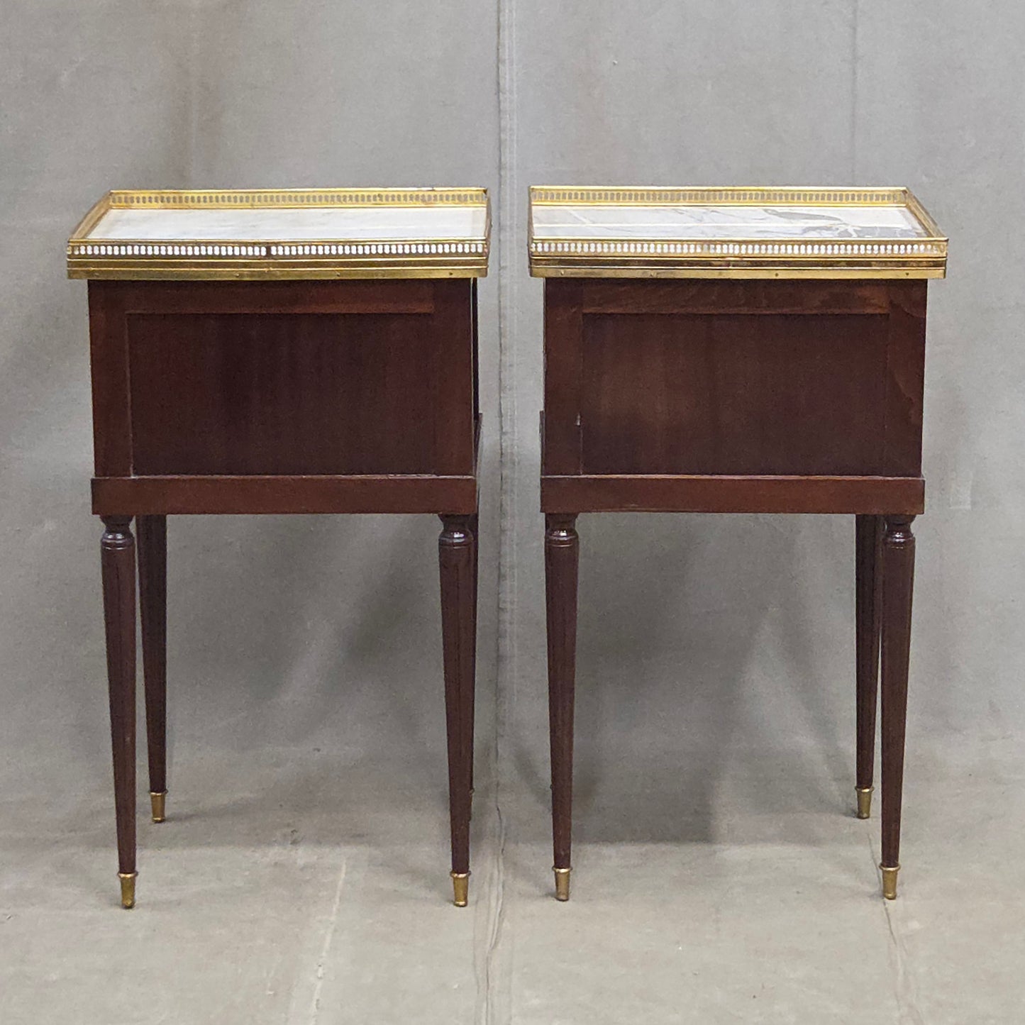 Vintage Mahogany and Marble Spanish Nightstands With Brass Ormolu - A Pair