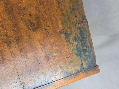 Antique 19th Century German or Austrian Original Blue Painted Pine Blanket Chest