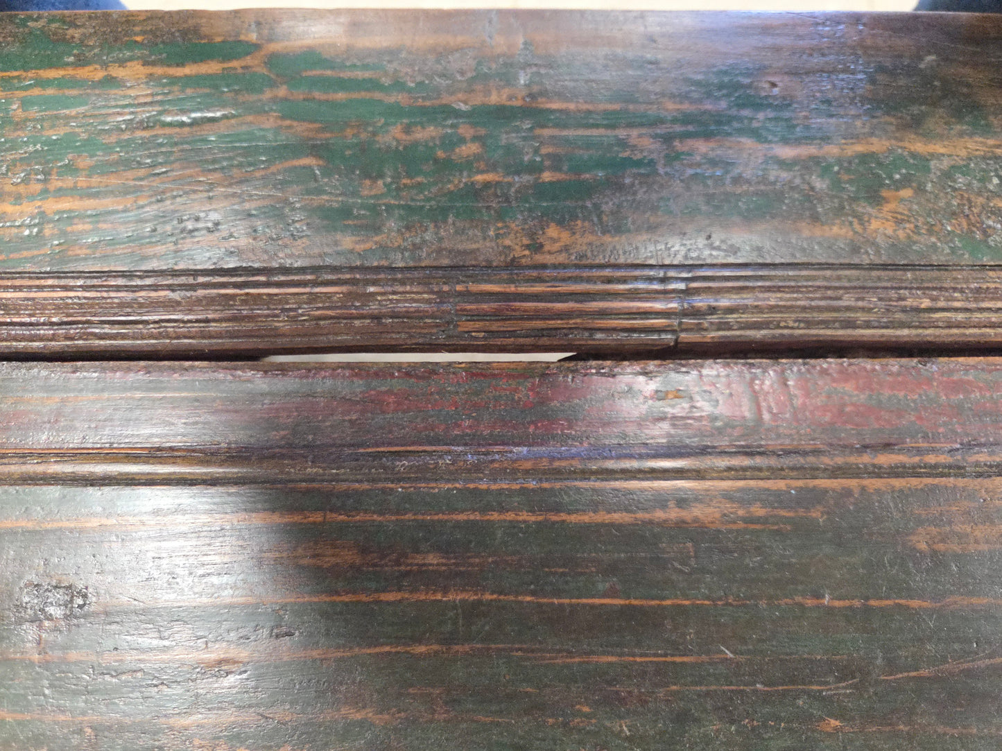 Vintage Teak Coffee Table Made From an Old Reclaimed Door With Green Paint