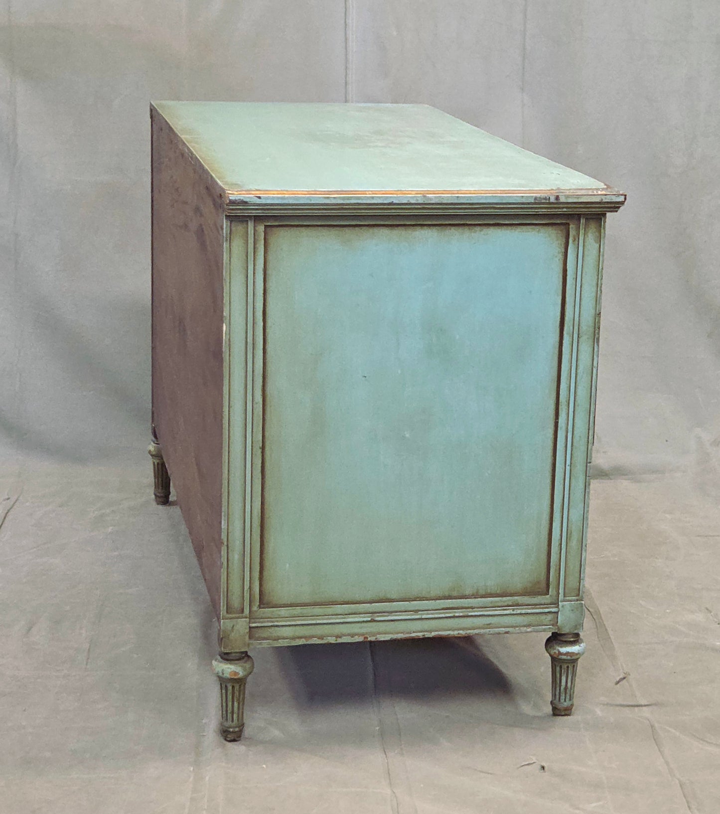 Antique French Floral Painted Mahogany Dresser with Matching Mirror