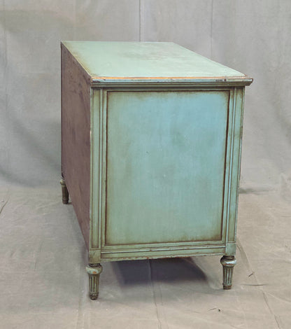 Antique French Floral Painted Mahogany Dresser with Matching Mirror