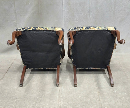 Pair of Vintage Queen Anne Chairs and Ottoman with Black Toile Upholstery