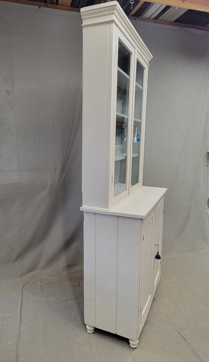 Antique English Country Painted Two Piece China or Curio Cabinet