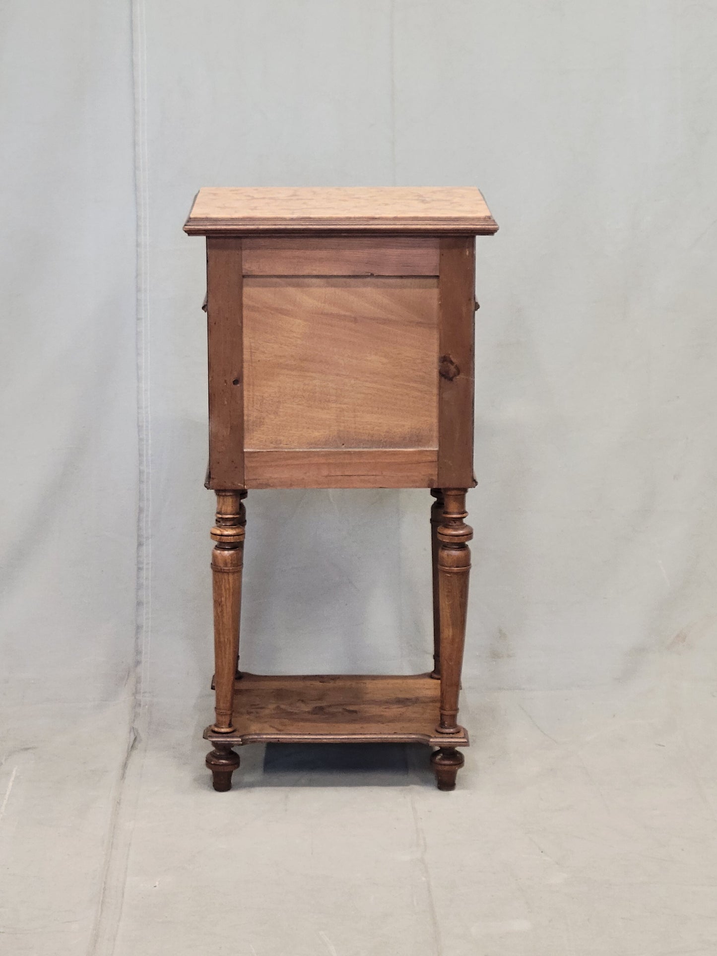 Antique French or Belgian Walnut Nightstands With Italian Marble - A Near Pair