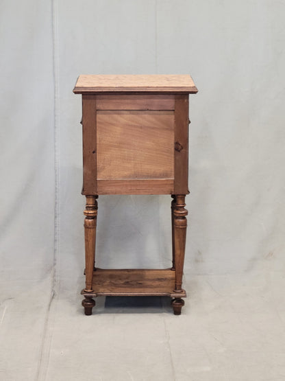 Antique French or Belgian Walnut Nightstands With Italian Marble - A Near Pair