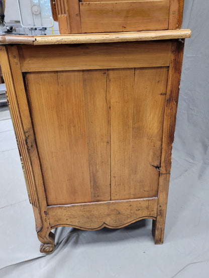 Antique French Louis XV 18th Century Deux Corps Cherry Buffet With Toile Interior