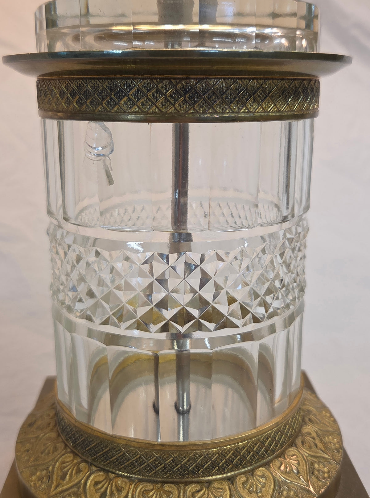 Vintage Crystal and Brass Column Table Lamps - Style of William Kessler Baccarat