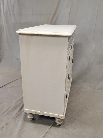 Antique English Pine Painted Dresser Chest of Drawers with Greek Key Motif