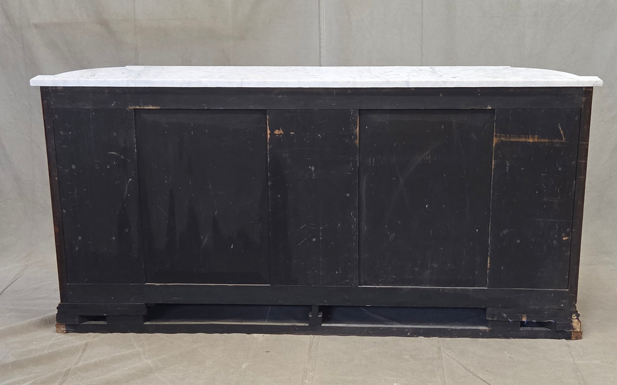 Antique Early 1900s Oak Console Cabinet With Doors, Shelves and a Marble Top