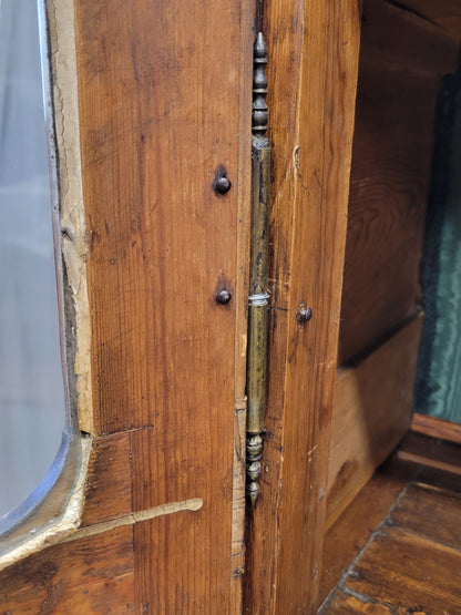 Antique French Provincial 18th c. Pine Deux Corps Pine Buffet with Glass Doors