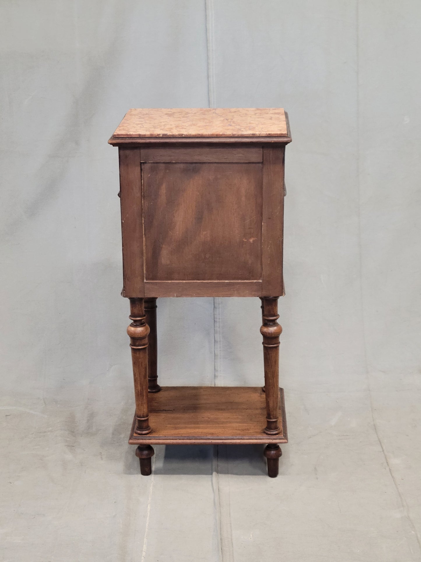 Antique French or Belgian Walnut Nightstands With Italian Marble - A Near Pair