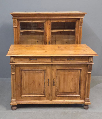 Antique Eastern European Pine Stepback China Cabinet Sideboard Hutch