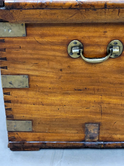 Antique British Colonial Hardwood and Brass Monogrammed Travel Trunk