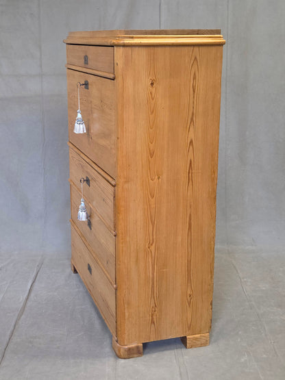 Antique Swedish Biedermeier Natural Pine Drop Front Desk with Drawers and Keys