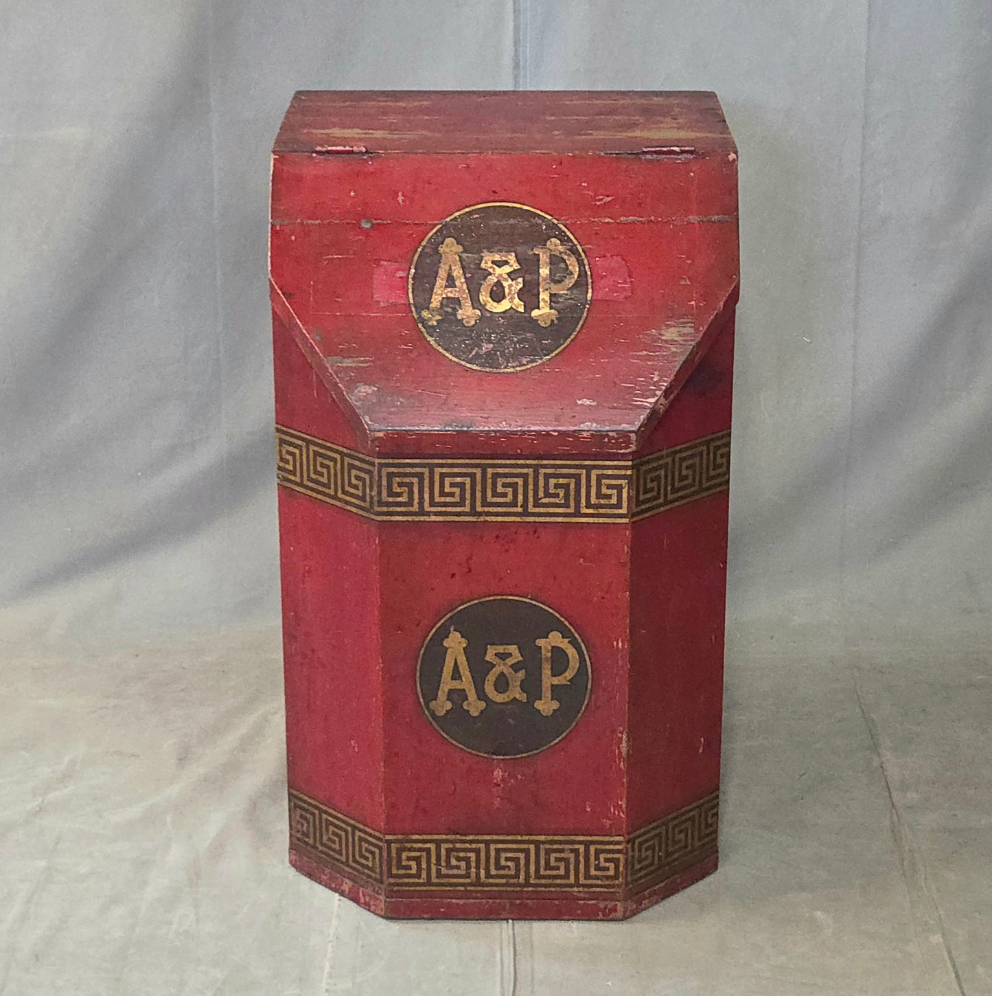Antique A&P Tea Bin, Wood With Red Paint, Country Style, Circa 1920