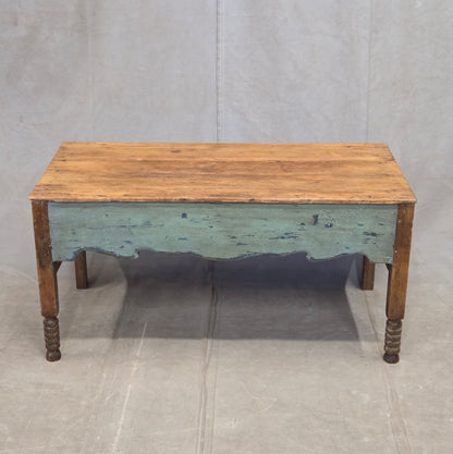 Vintage Rustic Southwestern Painted Pine Coffee Table