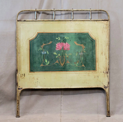 Antique French Art Nouveau Painted Iron and Brass Twin Headboard