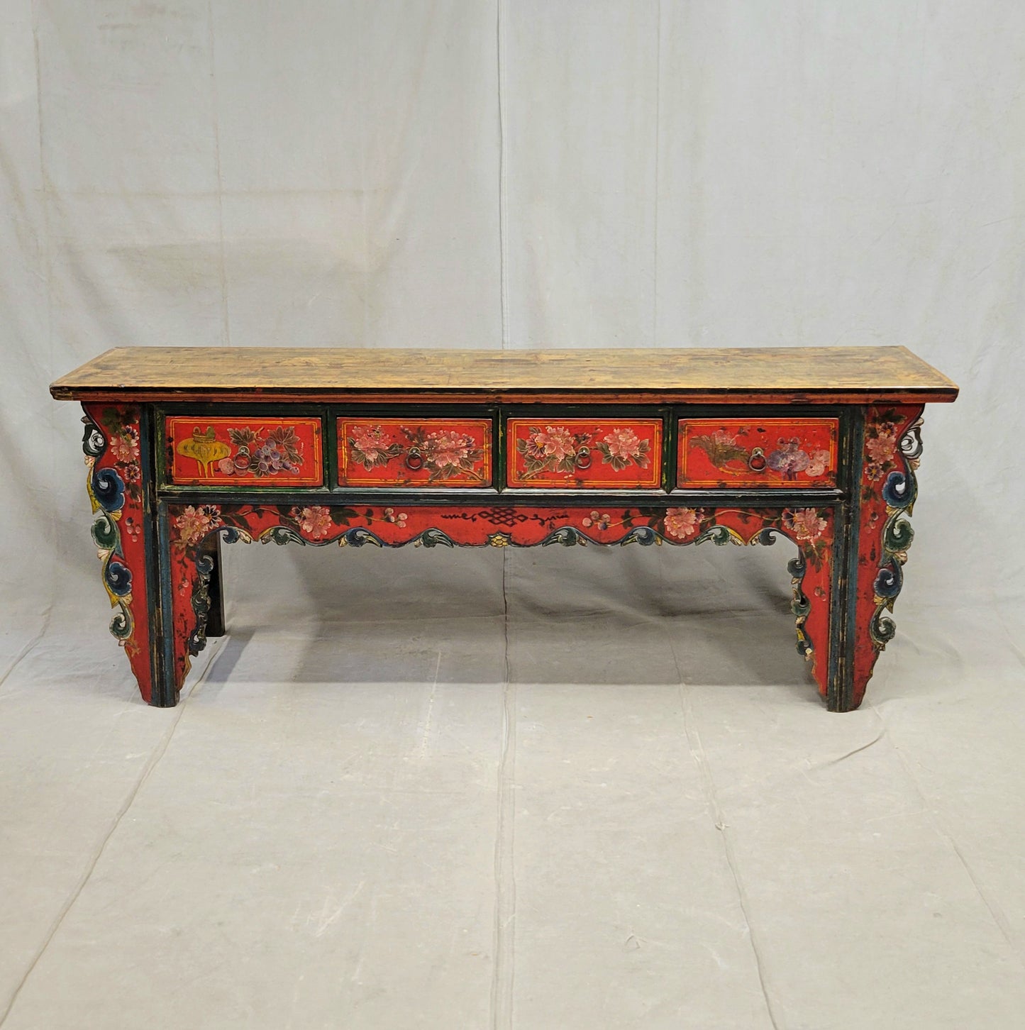 Antique Early 19th Century Chinese Red Lacquer Altar / Console Table
