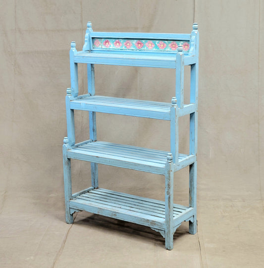Vintage Indian Painted Bookshelf with Floral Tile