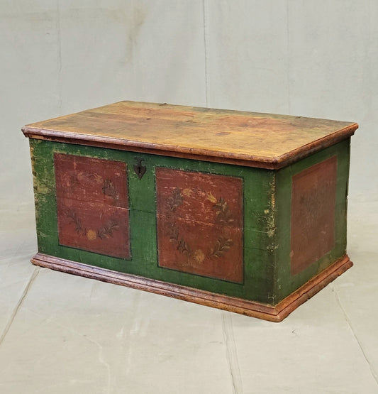 Antique Eastern European Pine Blanket Chest With Original Paint