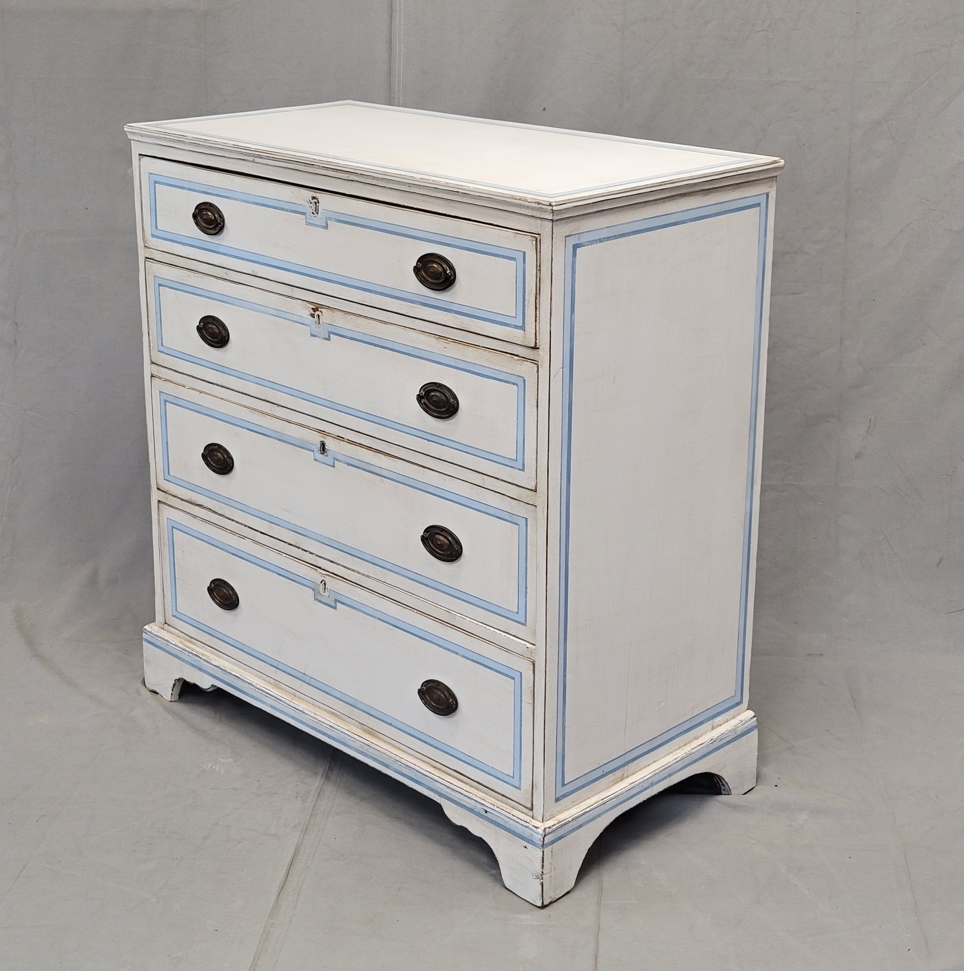 Antique English Walnut Dresser Painted White With Blue French Line Mot – Sheptons Antiques Antique English Walnut Dresser Painted White With Blue French Line Mot – Sheptons Antiques