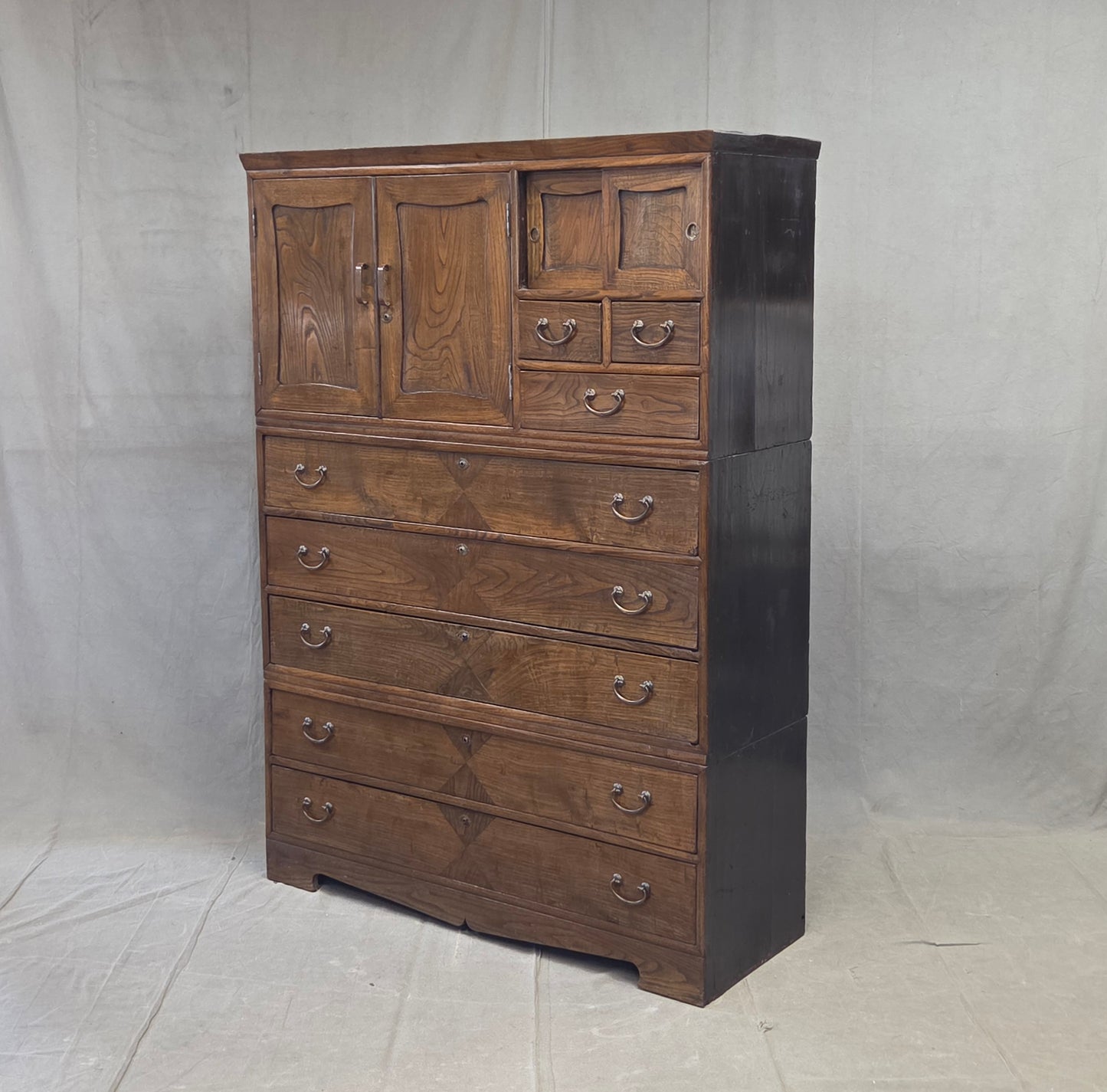 Antique 1920s Japanese Three Piece Elm and Kiri Wood Isho Tansu Chest