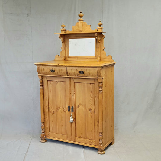 Antique Circa 1880 Swedish Pine Sideboard Buffet With Original Mirror