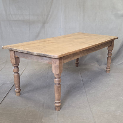 Antique 1920s English Weathered Pine Farmhouse 7' Long Kitchen or Dining Table