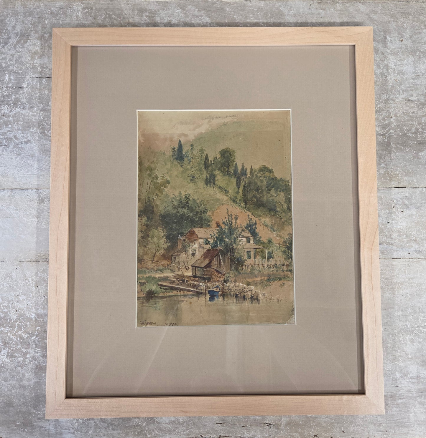 Landscape Scene with House and Mill, Watercolor, J.W. Spaveil June 11 1886