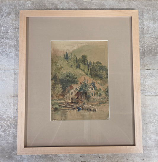 Landscape Scene with House and Mill, Watercolor, J.W. Spaveil June 11 1886